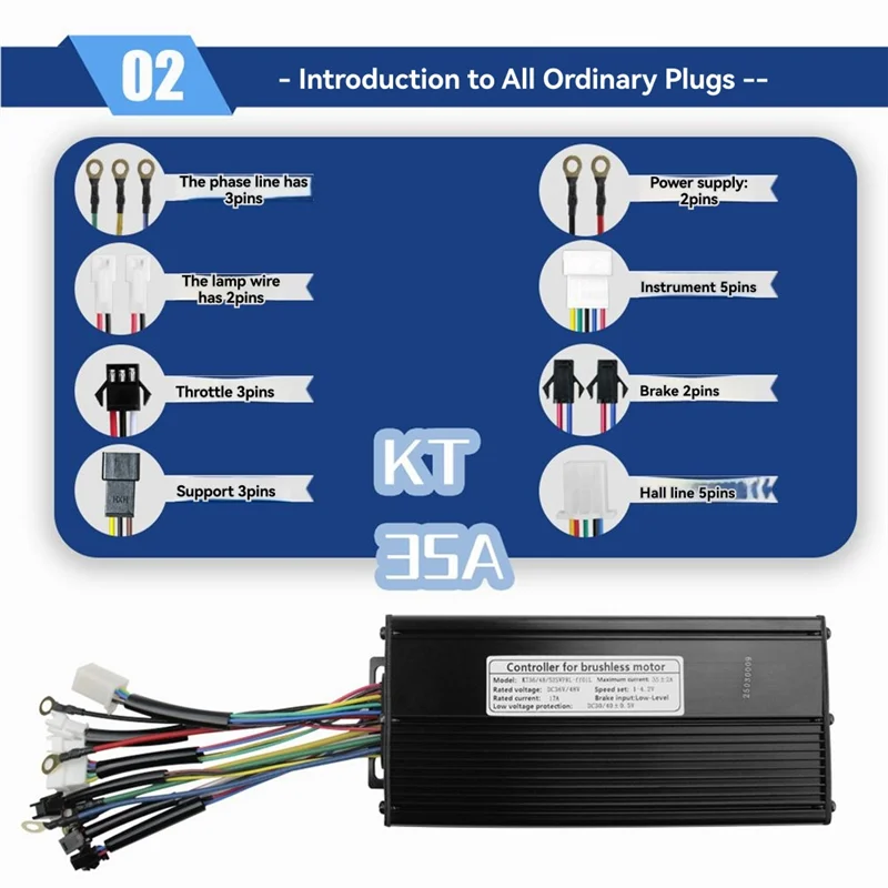 ABMW-Ebike KT-35A وحدة تحكم بموجة جيبية لمحركات بدون فرش 500 وات/750 وات 12-أنبوب 36 فولت 48 فولت 52 فولت تدعم شاشات KT #4