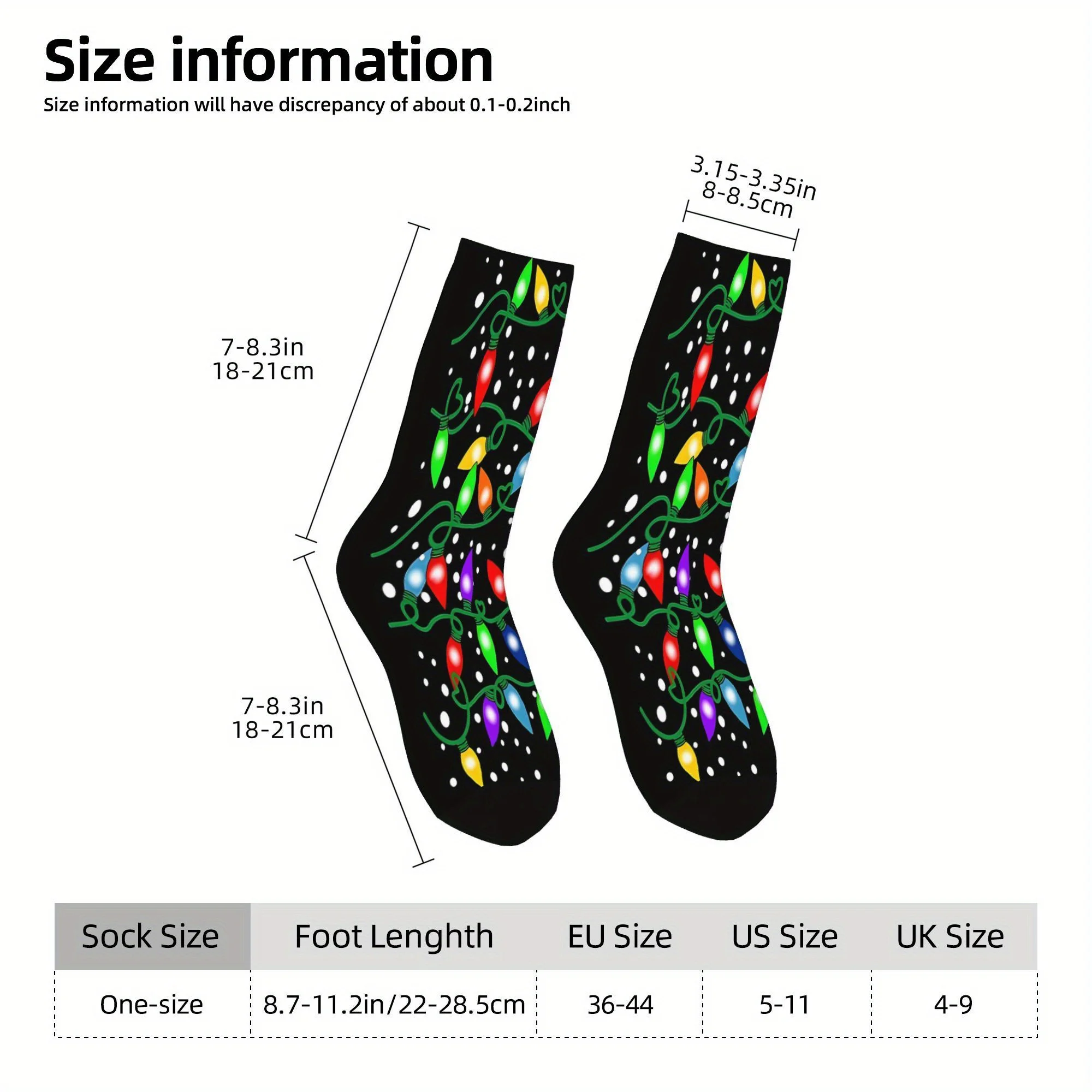 Men's Christmas Socks with Multicolor Snowflake Print Full-Body Twinkling Design Comfortable Breathable Polyester