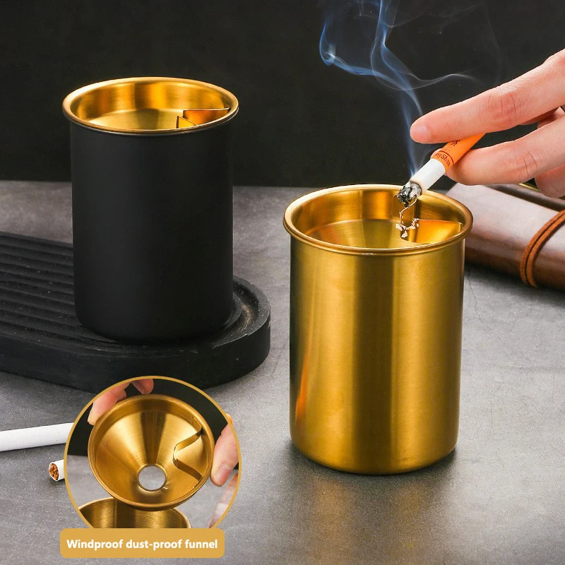 

2026 New Stainless Steel Ashtray With Funnel And Lid - Car-Mounted, Dust-Proof And Shock-Proof Ashtray For Bars