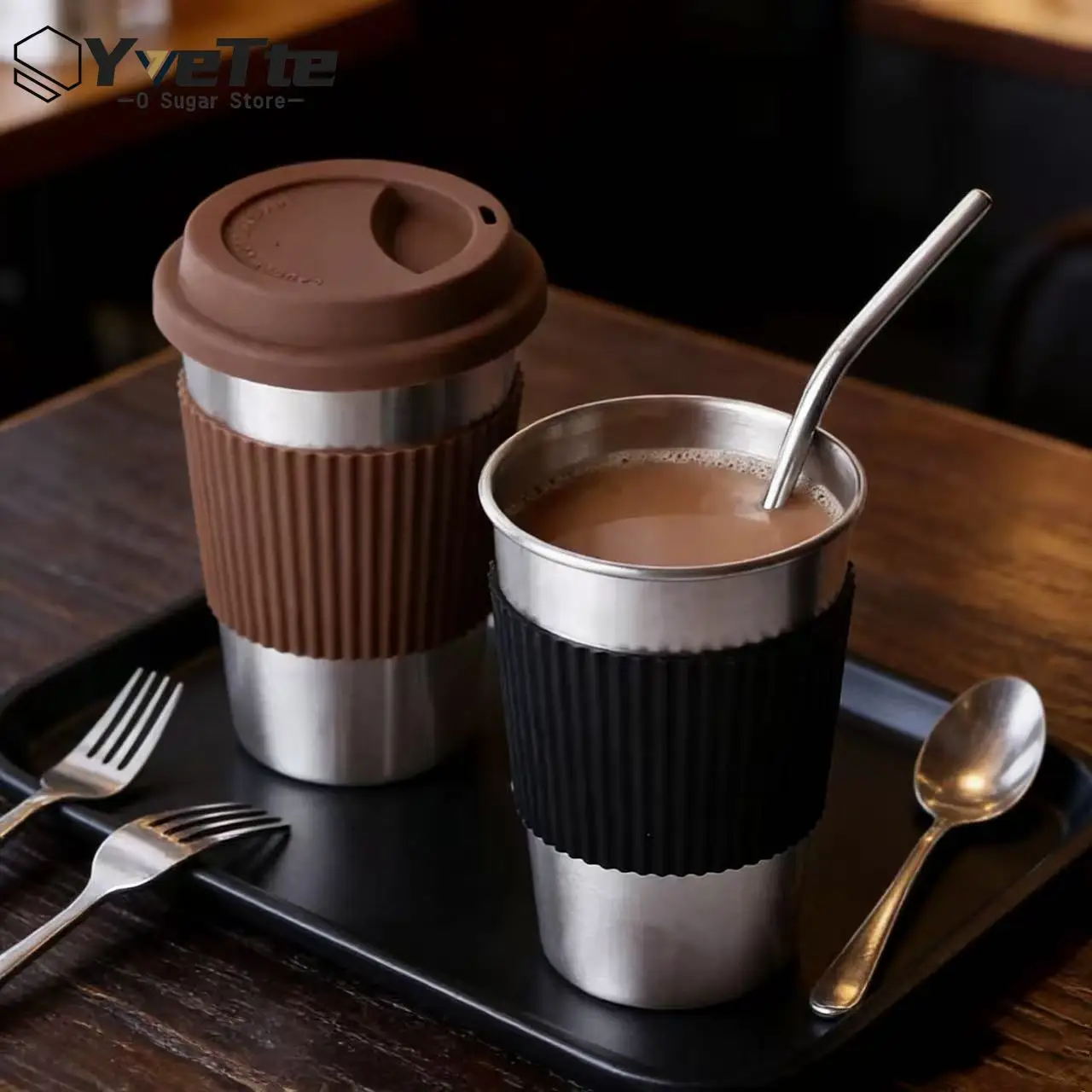 

Coffee Tumbler 500ml To Go Coffee Cup 304 Stainless Steel Mugs with Silicone Lid Milk Tea Keep Cold Drinkware Office Mug Termos