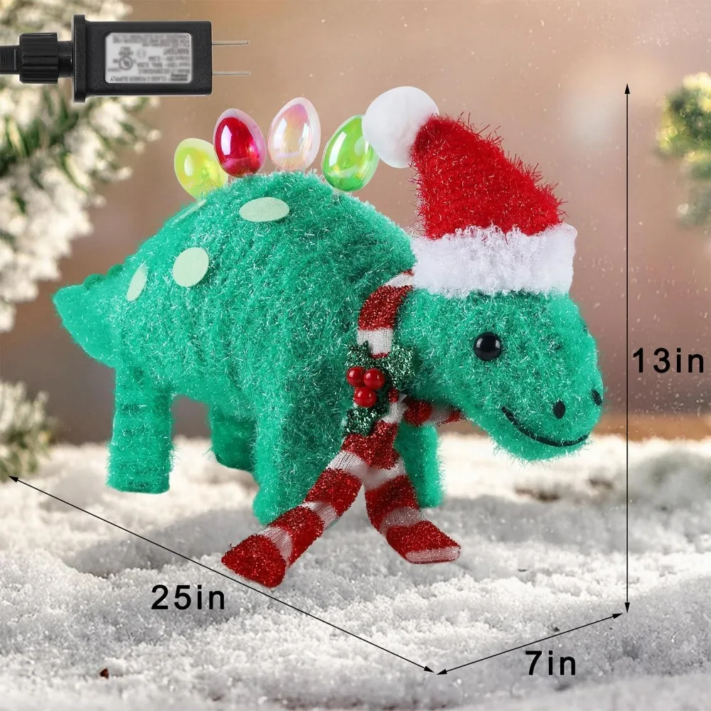 Beleuchtete 3D-Lametta-Stegosaurus-Weihnachtsdekoration, vorbeleuchtete grüne Dinosaurier-Hofkunst für den Außenbereich, 25 Länge x 13 Höhe