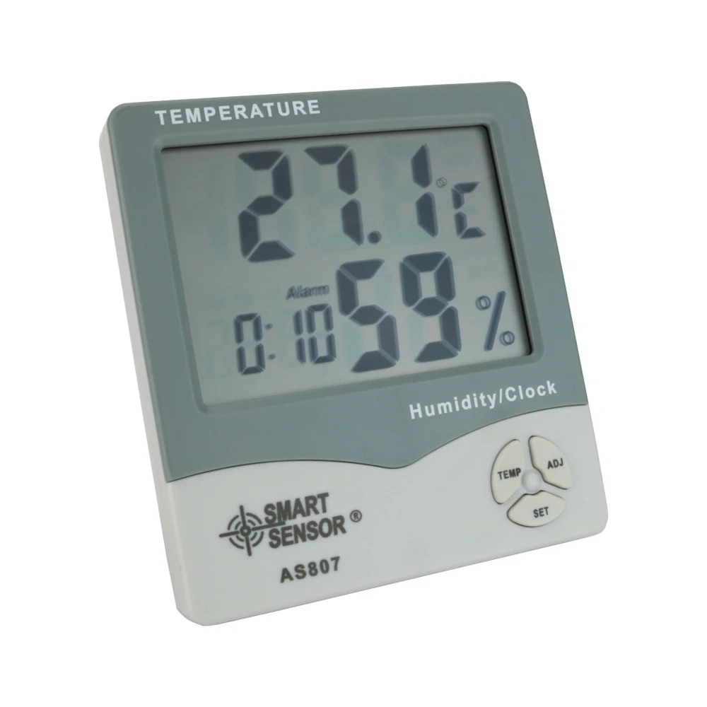 Termômetro higrômetro de alta precisão, relógio, medidor de temperatura e umidade, testador, estação meteorológica, calendário e relógio, alarme as808