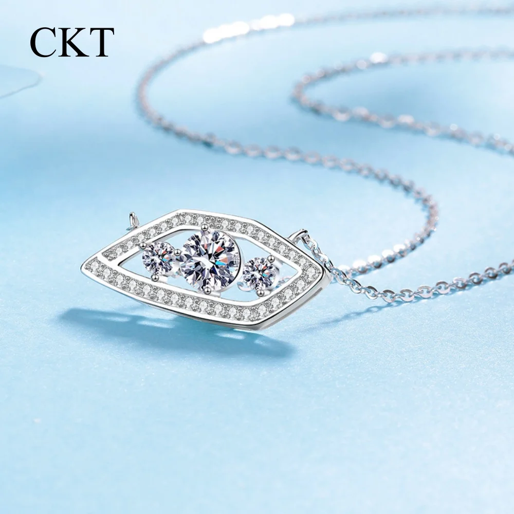 

CKT Gift For Women Platinum Pt950 Diamond Necklace Luxury Big Eye Pendant 1.4ct Moissanite INS Sparkling Fine Jewelry