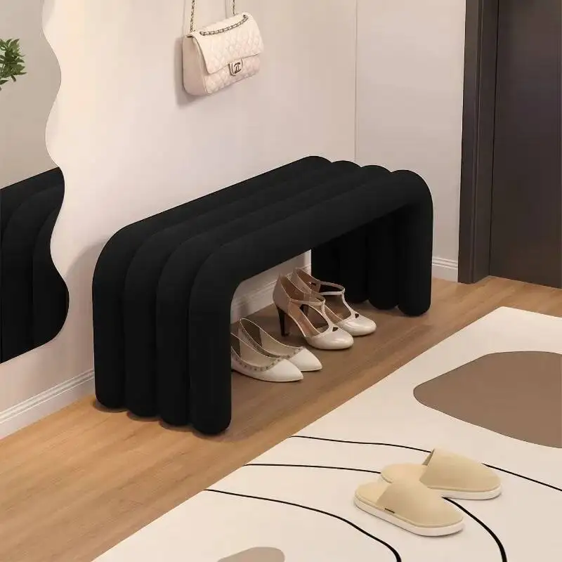 Modern Minimalist Entryway Bench - Geometric Tube Design, Upholstered Shoe Bench with Open Storage for Living Room Bedroom