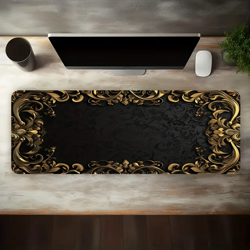 CIFBUY Large Gaming Mouse Pad Vintage Black Floral Border Non-slip Washable Rubber Base Oversized Desk Mat Office Computer Decor