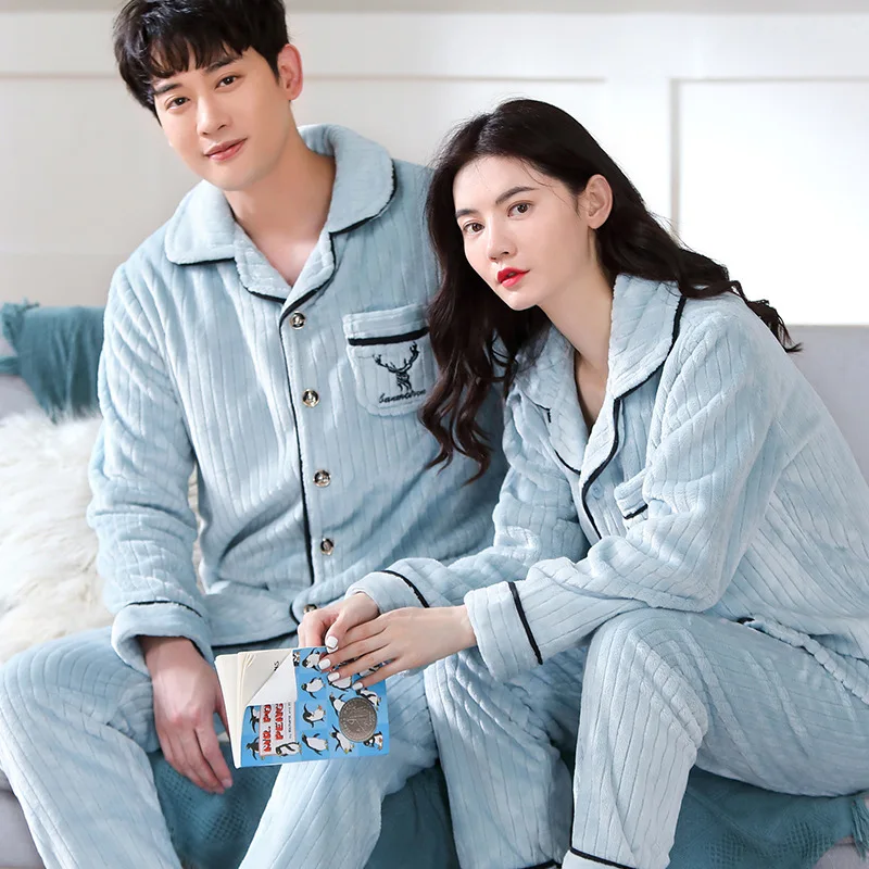 Warm Flannel Home Clothes Sleepwear Set for Couples Autumn Winter New Style Casual Leisure Polyester Fiber Long Pants Eight S...