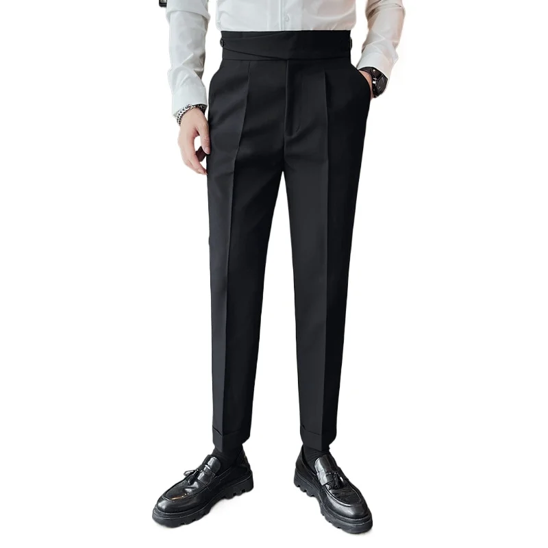 Men's Premium Slim Fit Trousers Spring Autumn Fashion Trendy Naples High Waist Business Tapered Pants Business Office Banquet