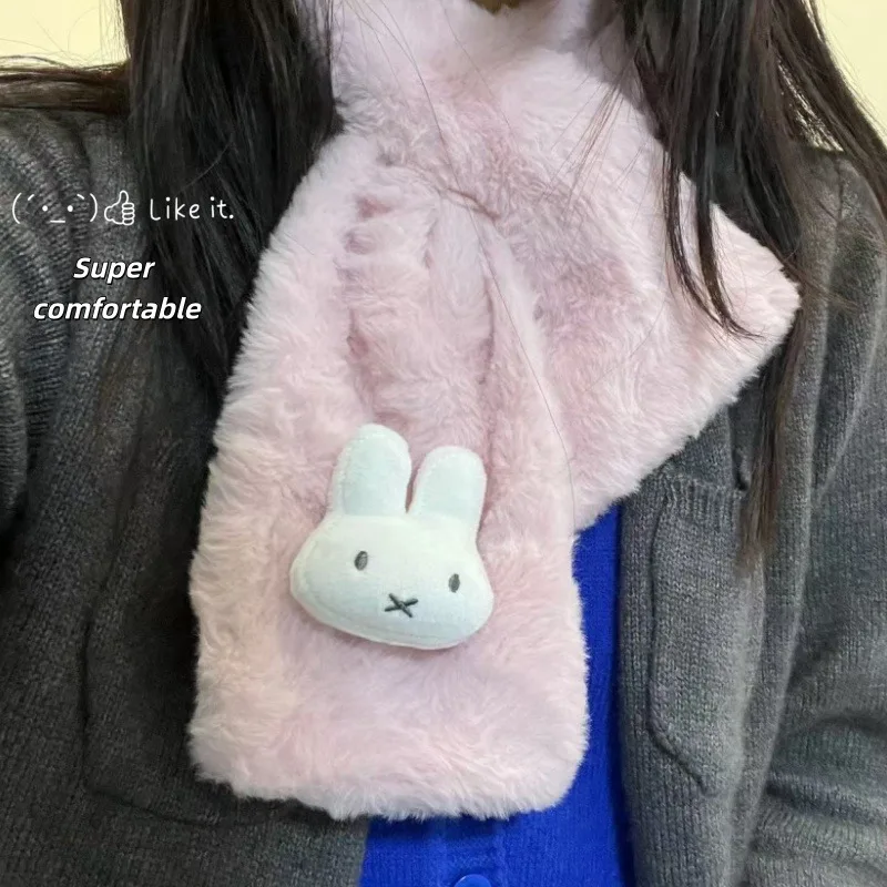 Bufanda Blanca Miffy | Calentador de cuello versátil para otoño/invierno | Lindo y Acogedor