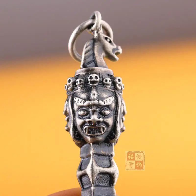 Sterling Silver Hayagriva Phurba Pendant Horse Buddhist Necklace Charm for Couples, Detailed Ornament for Everyday Wear