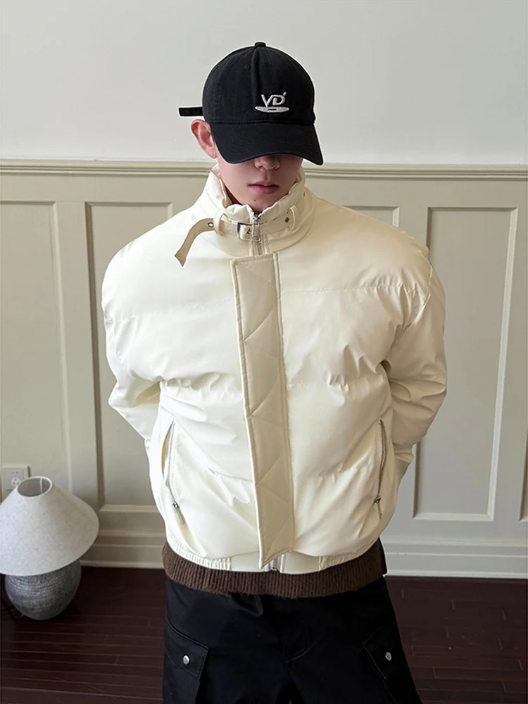 معطف Warmth Thiened ort American Sle Cotton Jaet للرجال شتوي عالي التصميم بحزام وياقة واقفة ملابس خارجية