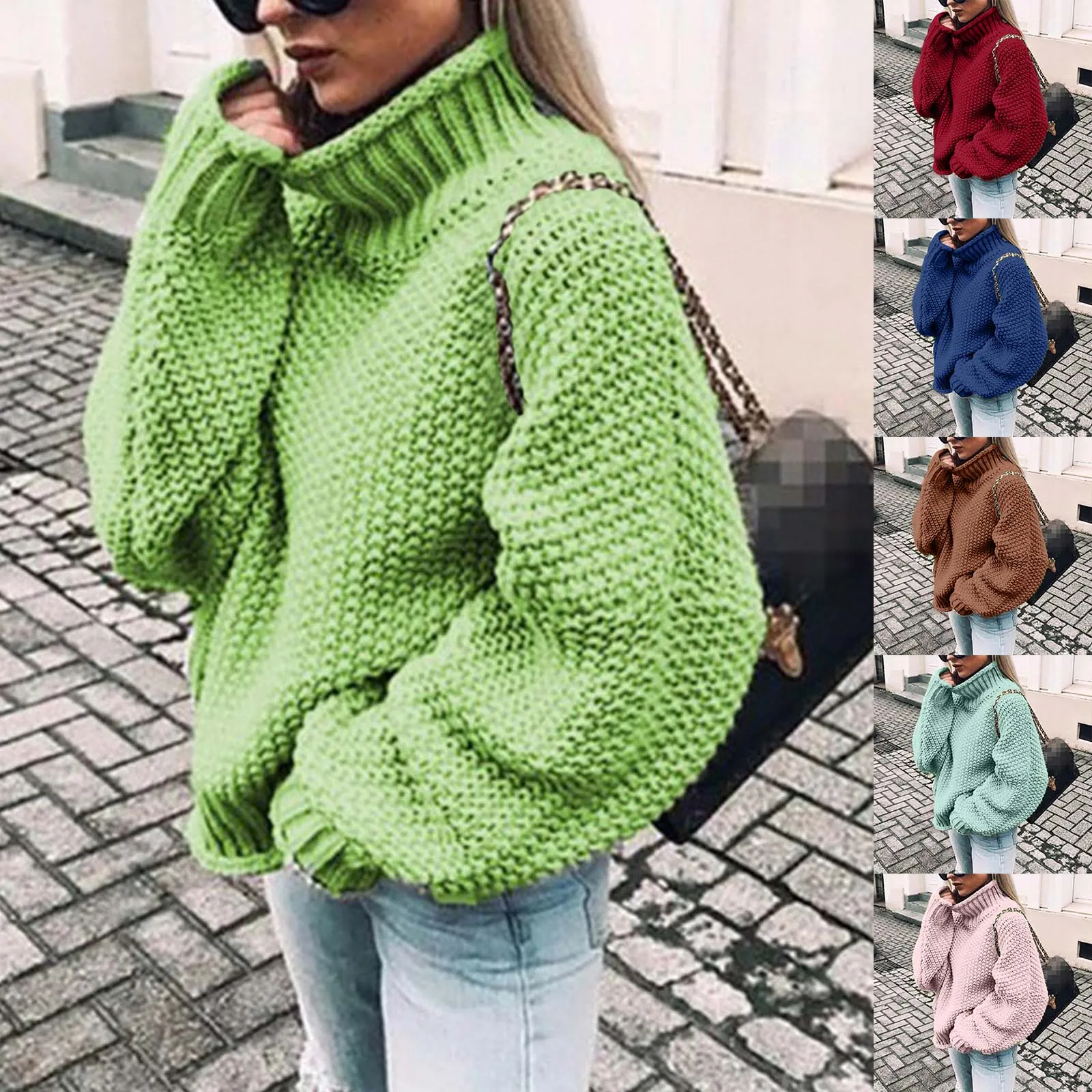 

Pullover For Women Thick Chunky Knitted Warm Pullover Hoodie Long Sleeve Men's Sweaters Big Tall Mock Neck Sweater for Women