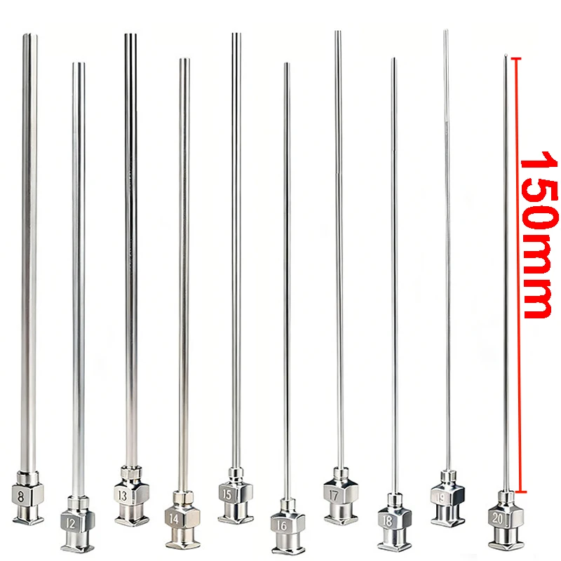 5er-Pack/10er-Pack 150mm Verlängerte SUS304 Lange Dosier-Nadel, 6 Zoll Vollmetall-Luer-Lock-Nadel mit stumpfer Spitze zum Nachfüllen von Klebstoff, Öl, Tinte