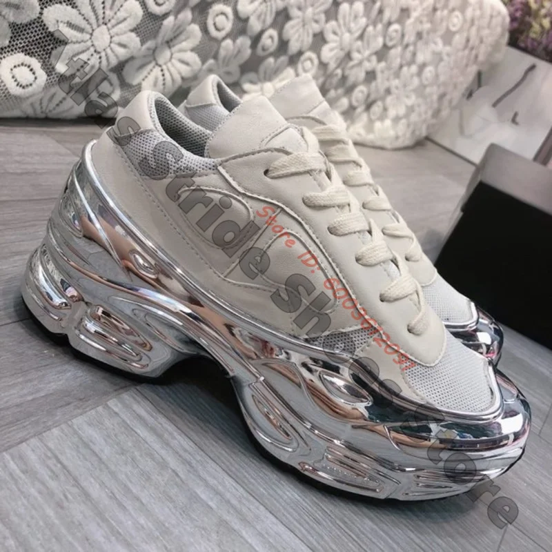 Air Mesh Panel Chunky Dad Sneakers Spiegelsilber Metallic Wave …