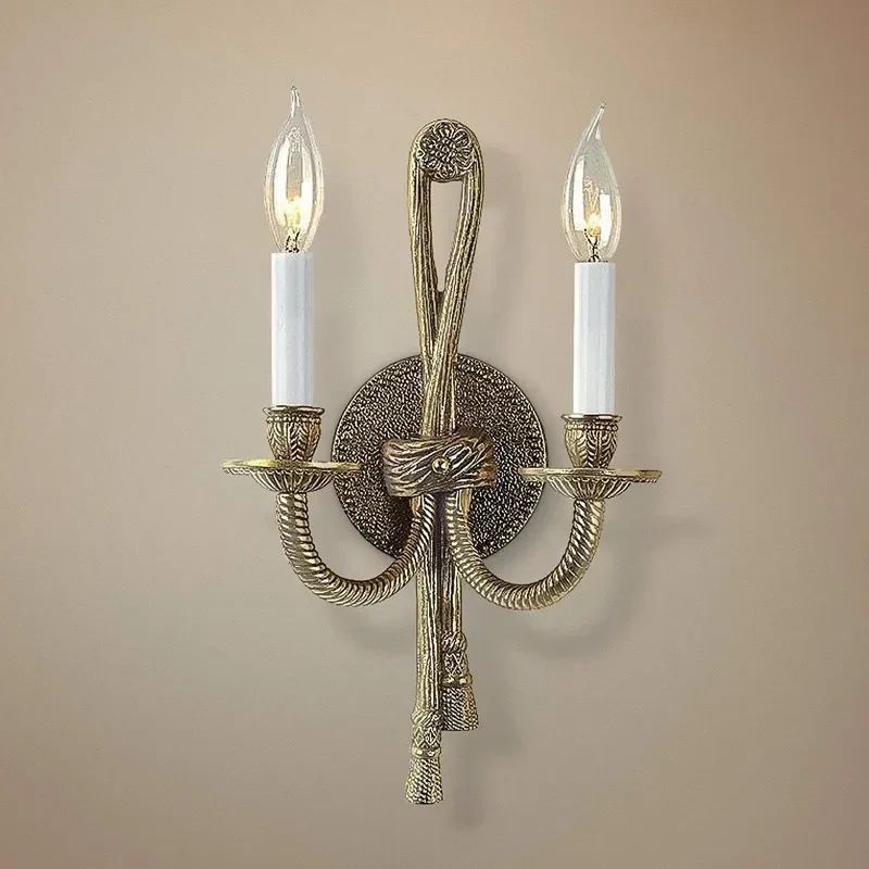 Retro Copper Wall Lamp Candle Double-Headed Single Head Bedside Lamp Living Room Villa Staircase Decorative Lamp Design