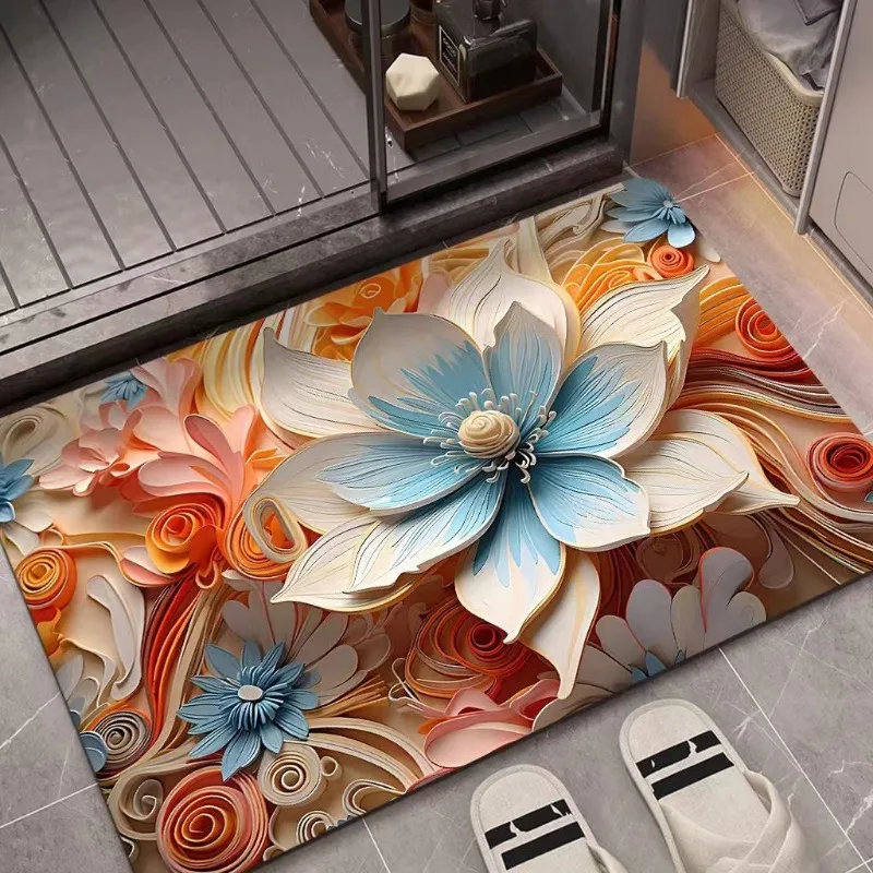 3D Oil Painting Diatomaceous Mud Absorbent and Anti Slip Bathroom Door Quick Drying Mat