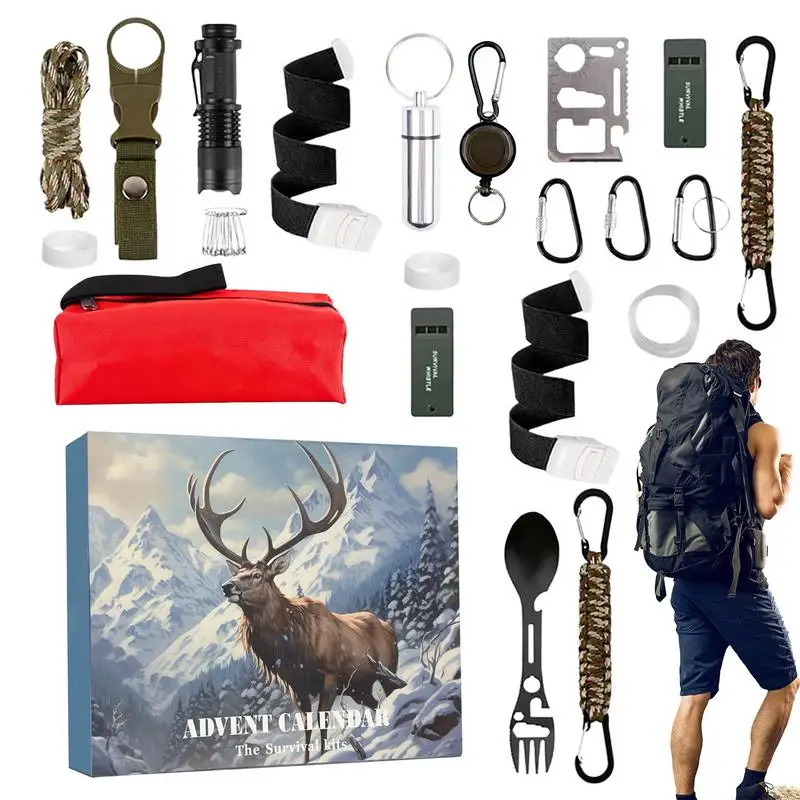 Survival Kit Advent Calendar 2024 24 Days Christmas Countdown Calendar Survival Gear Cool Gadgets For Camping Fishing Hunting