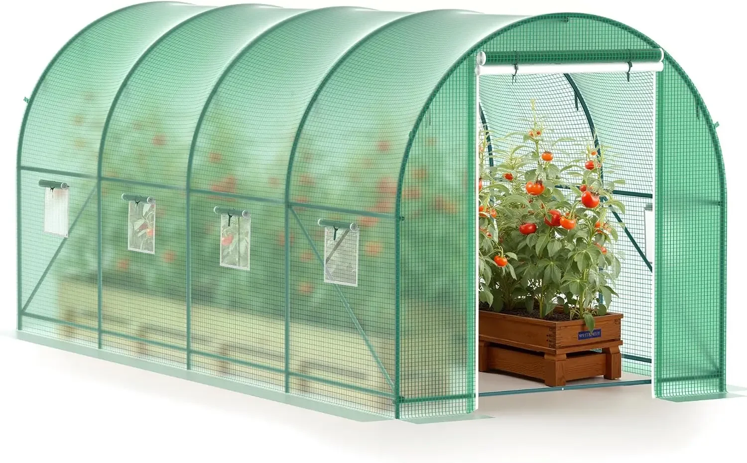 Greenhouse, 15'x7'x7' Walk-in Greenhouse w/8 Windows | Heavy Duty Tunnel Green House w/ Zippered Roll-up Door, Large Plant