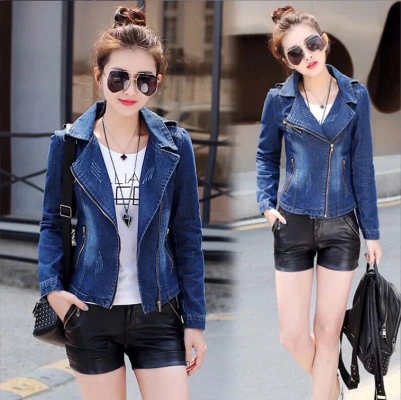 

2024 New Spring Autumn Vintage Denim Jacket Women's Short Jeans Coats Korean Slim zipper Jacket Korean Outerwear Female