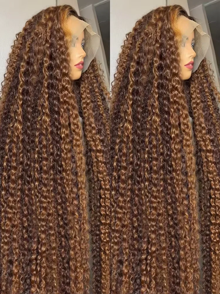 ハイライトオンブレ13x6 HDレースフロント人毛ウィッグ ブラジル産 4/27 カラーカーリーウィッグ 13x4 ディープウェーブレースフロントウィッグ 女性用