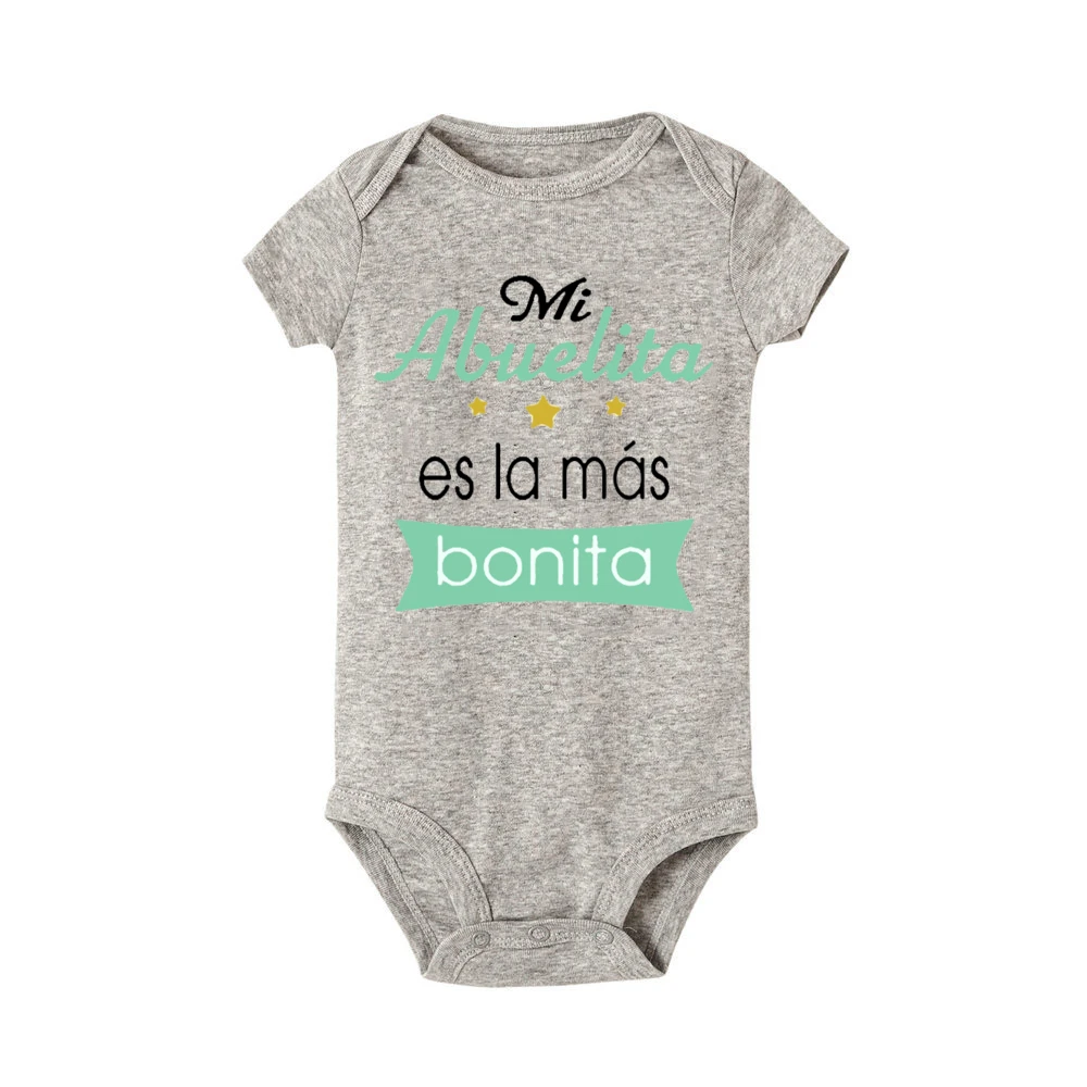My Grandmother Is The Most Beautiful Spanish Printed Baby Bodysuit Funny Newborn Clothes Infant Short Sleeve Jumpsuit Outfits