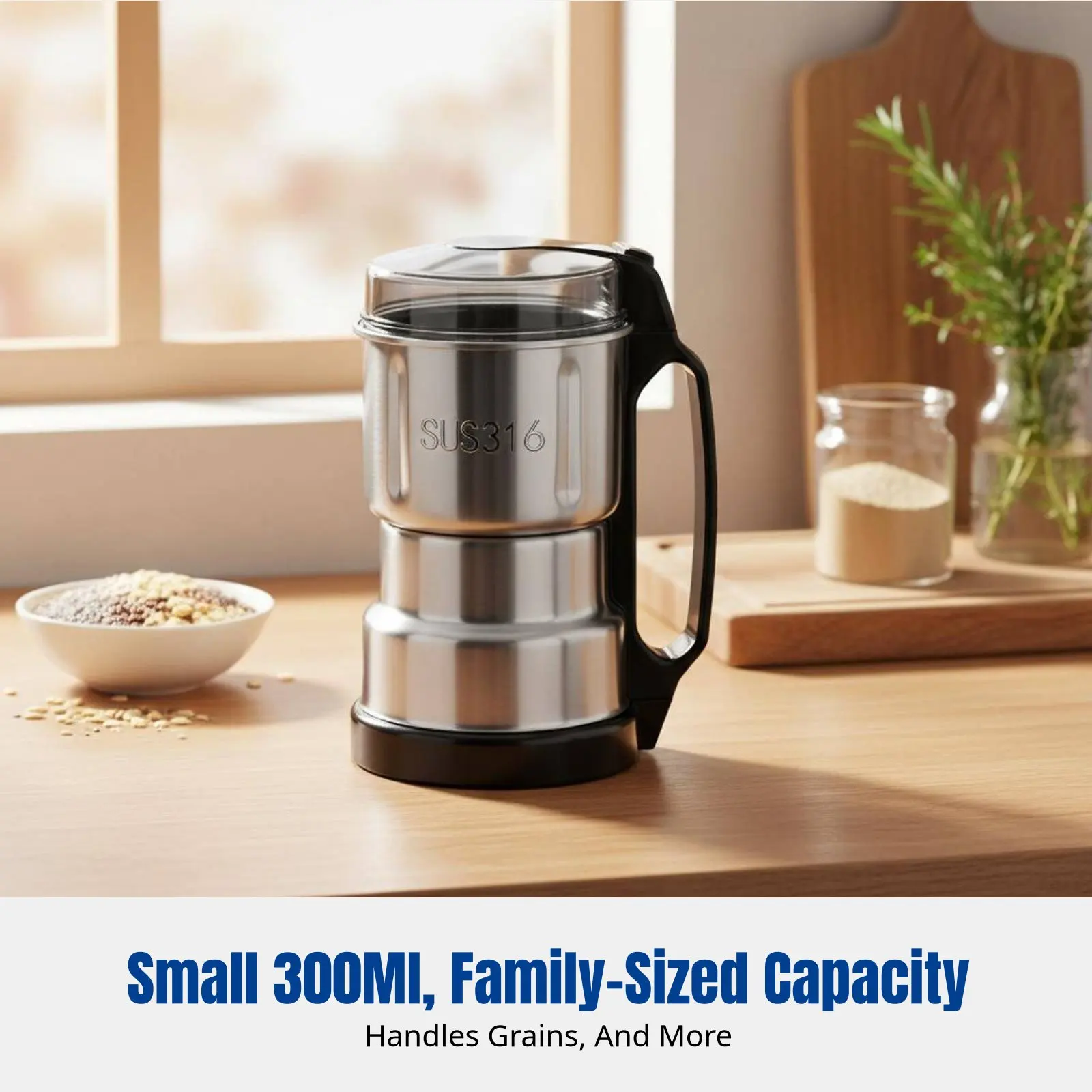 

Mini Household Grain Mill, Superfine Grinder, Stainless Steel, Powerful Motor, For Cereals and Spices