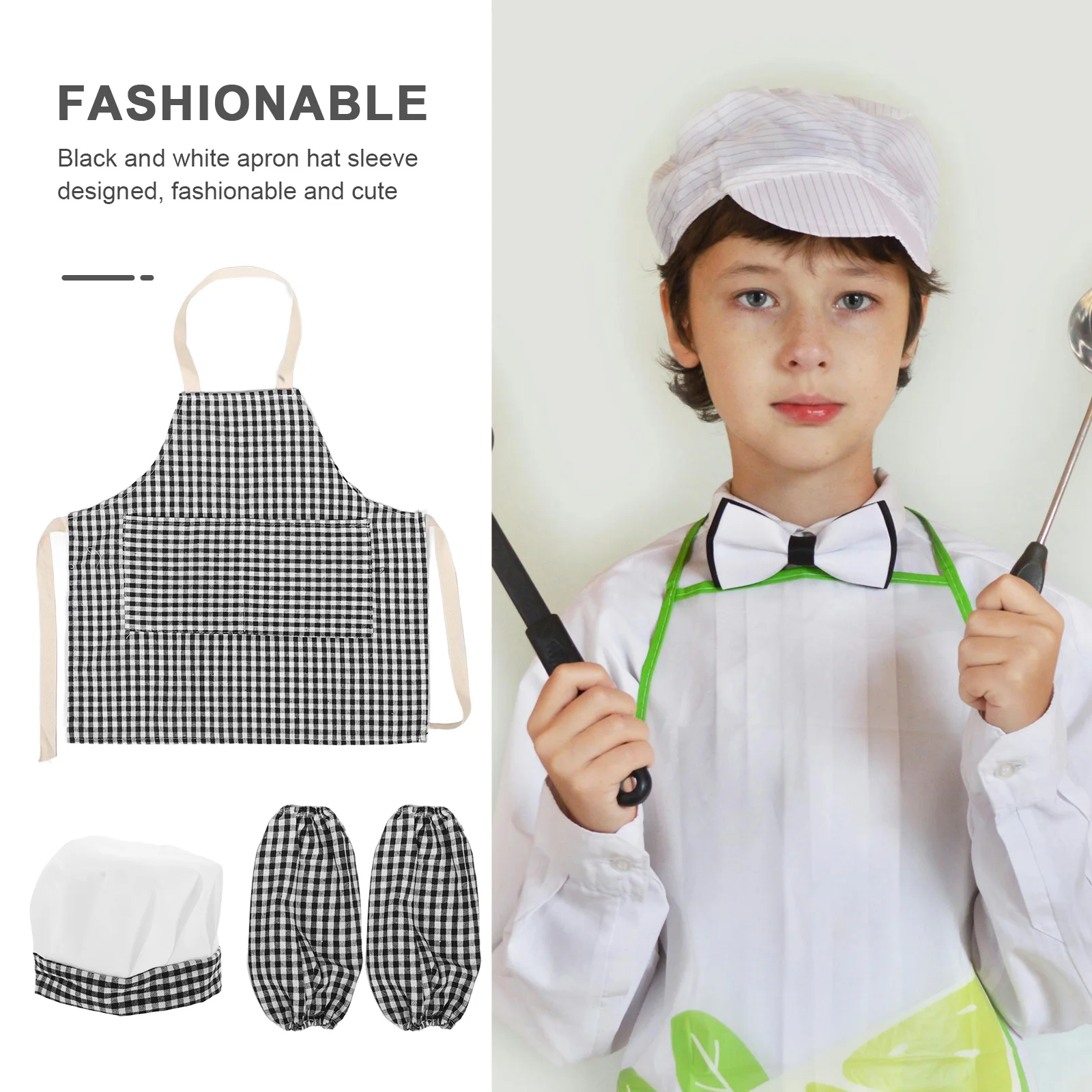 

1 шт., комплект фартуков и шляп, черный полиэстер, кухонные костюмы для ролевых игр для малышей, костюмы для девочек и мальчиков