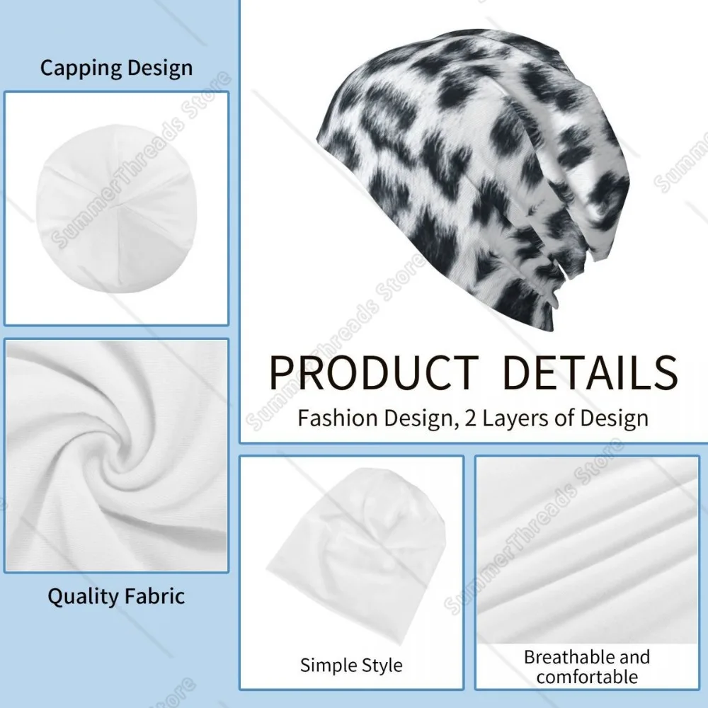 سنو ليوبارد الحقيقي للحياة طباعة Skullies قبعات حريمي الخريف الشتاء للجنسين في الهواء الطلق قبعات دافئة رئيس التفاف بونيه محبوك قبعة #5