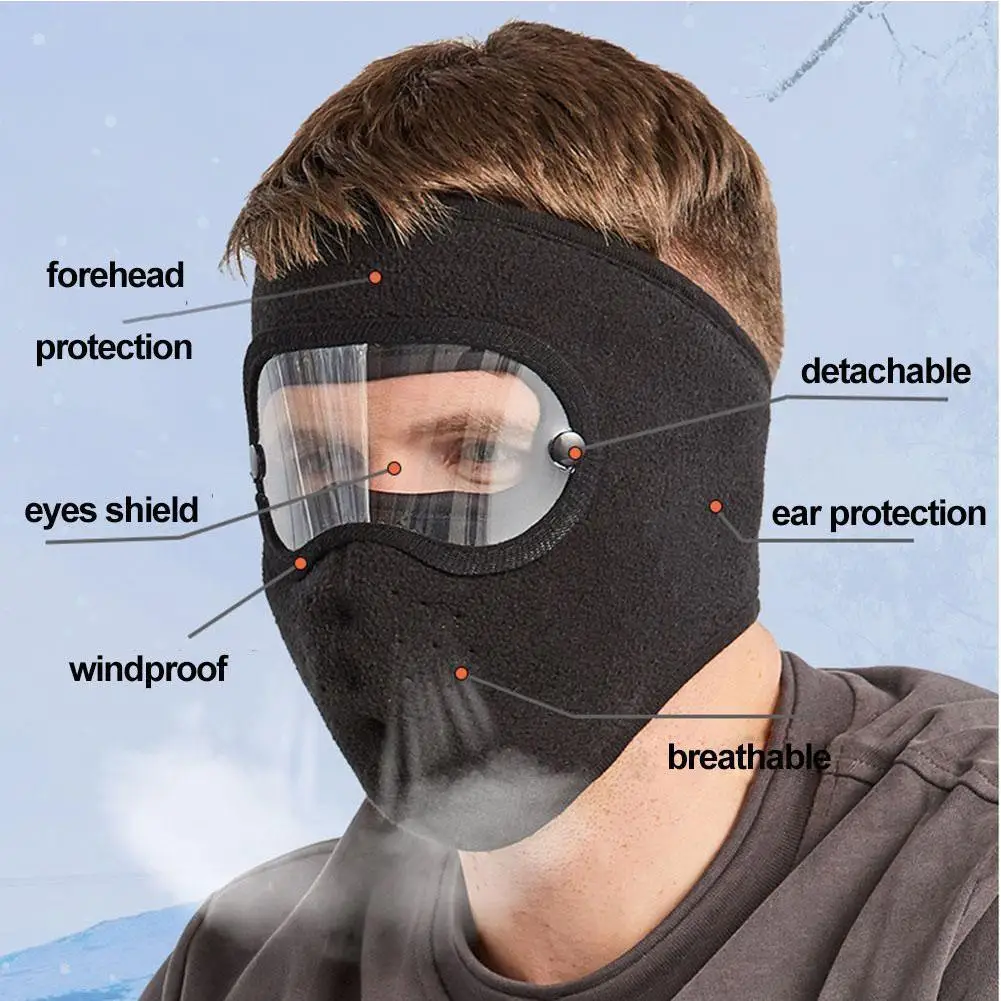 Winter Full Face Protection Headgear Warm Polar Fleece Mask Windproof Riding Goggles Mouth Shield for Outdoor Sports image 3