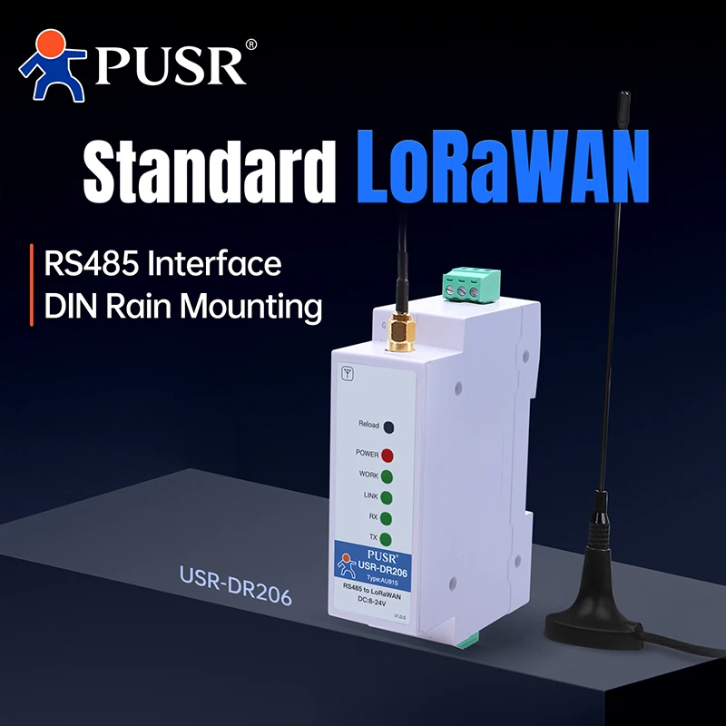 DIN Rail Serial RS485 to LoRaWAN Converter LORaWAN End Node Configuration Utility Stable and Reliable Data USR-DR206/DR216