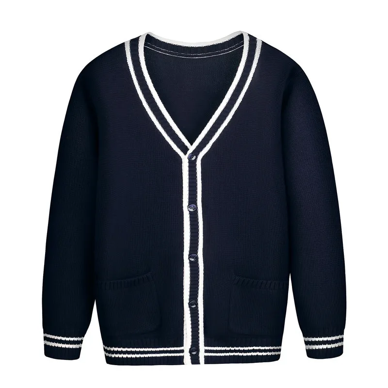 England Style Knitted Sweater for Teenage Boys Girls Single Breasted Navy Blue Long Sleeve Cardigans School Uniform Coats New