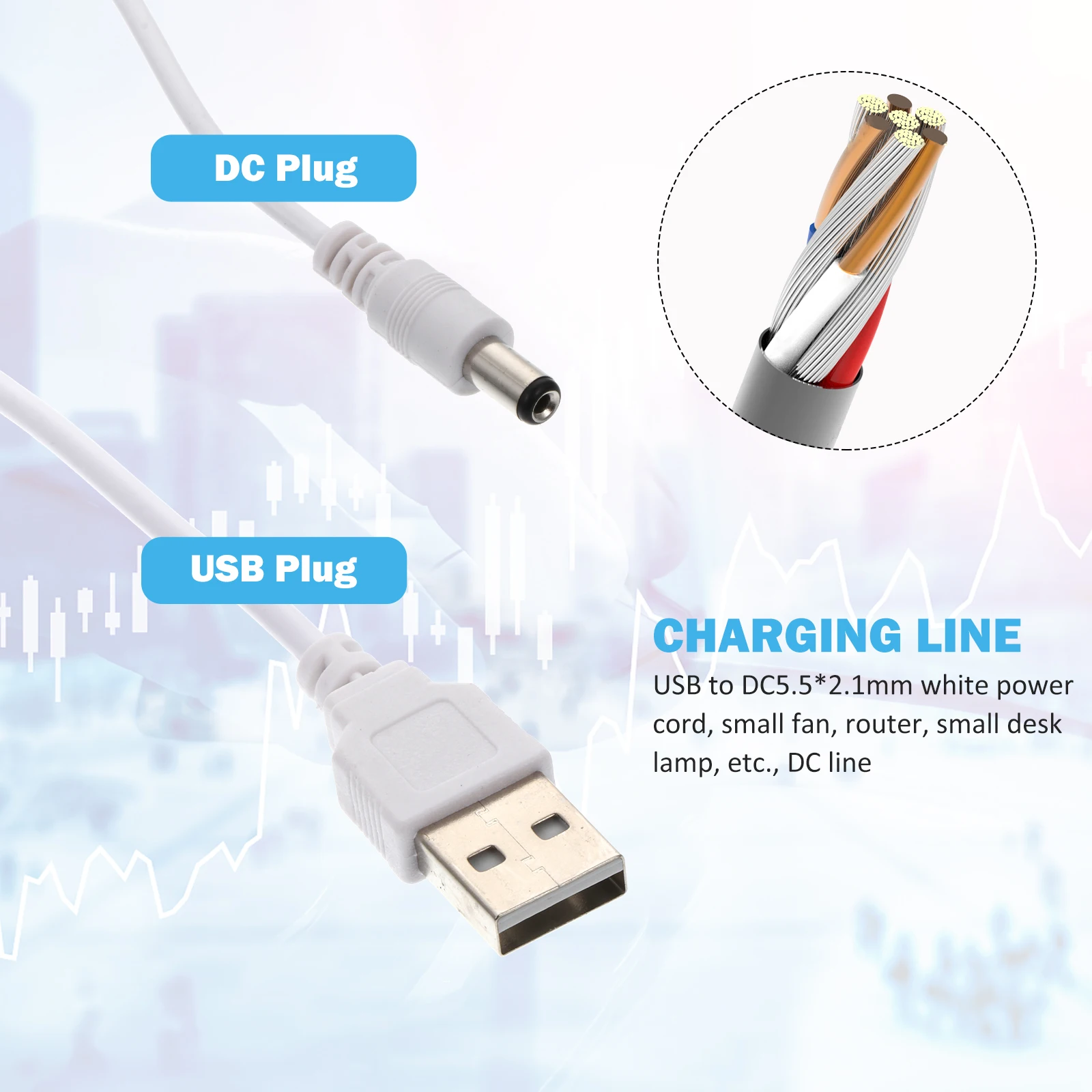 

10pcs Charging Cable Cords Universal Copper Travel Multiple Devices USB to DC Replacement Safe Fast Protective Compact