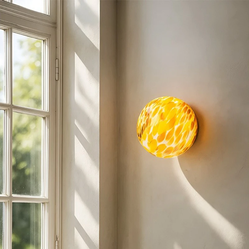 Colored Glass Spherical Wall Lamp Bauhaus Living Room Background Corridor Entrance Balcony Cream Wind LED Bedroom Bedside Light