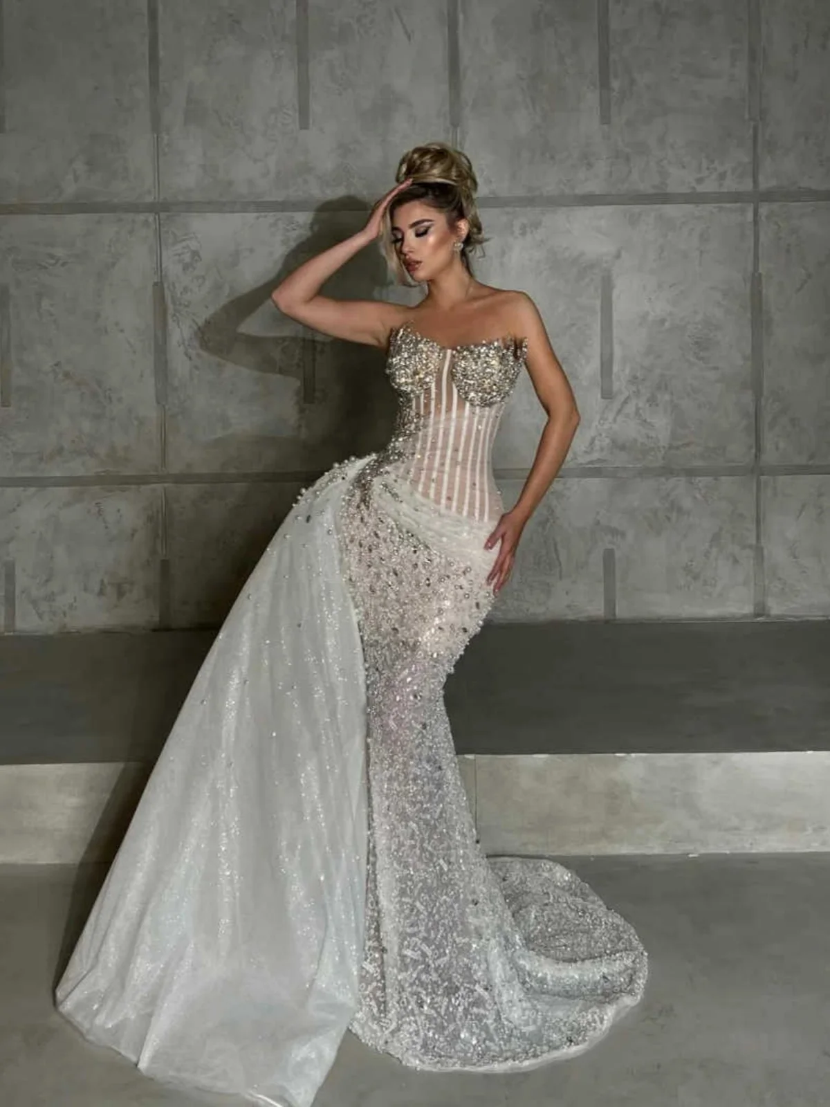 فساتين سهرة لامعة ترتر بدون حمالات سويب تراين حورية البحر فساتين حفلات كريستال مطرز مناسبة خاصة مصنوعة حسب الطلب