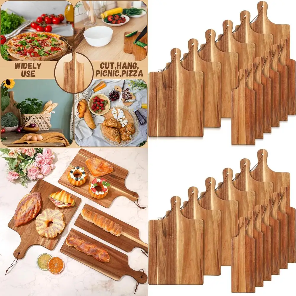 Acacia Wood Cutting Board Set, 12-Piece, with Handles, for Kitchen Chopping, Serving, and Gifting on Special Occasions, 16x10 an