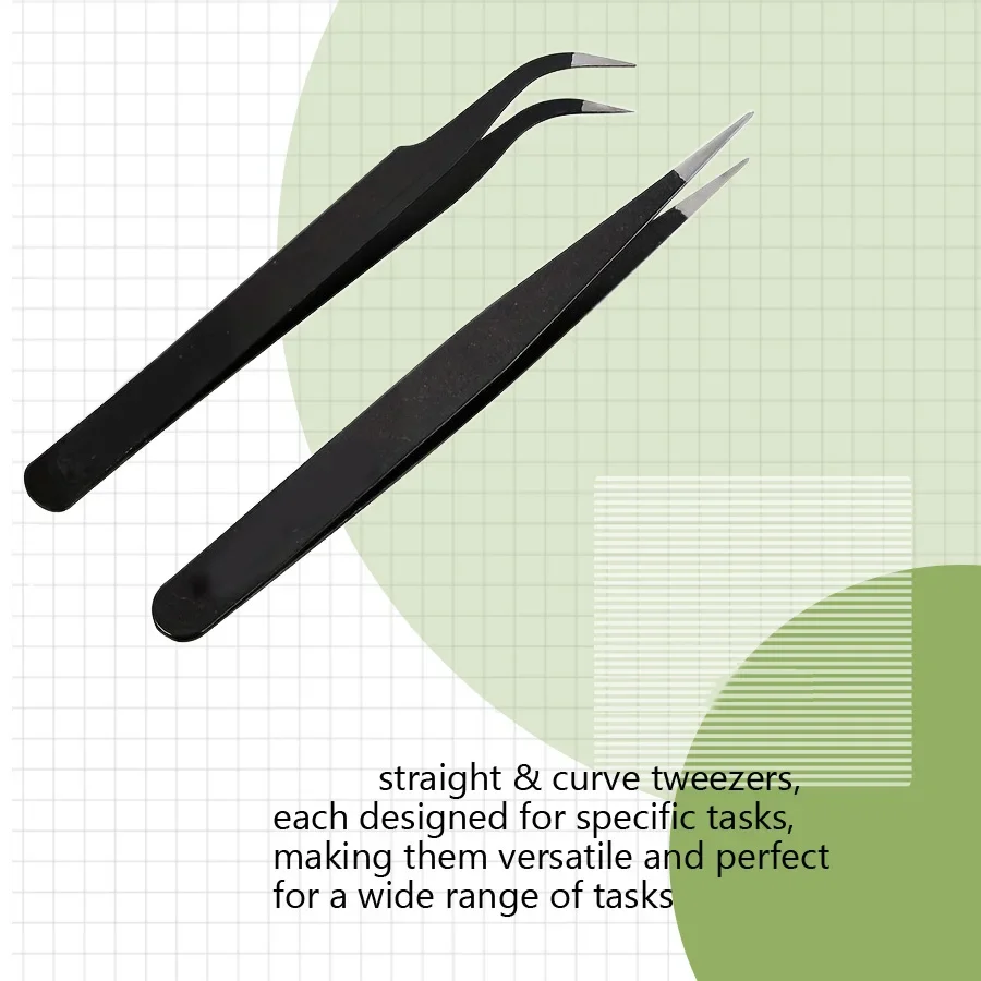 Zwart roestvrijstalen nagelkunstpincet Precisiegereedschap met hoek en rechte tips voor wimperextensions Steentjes Glitter