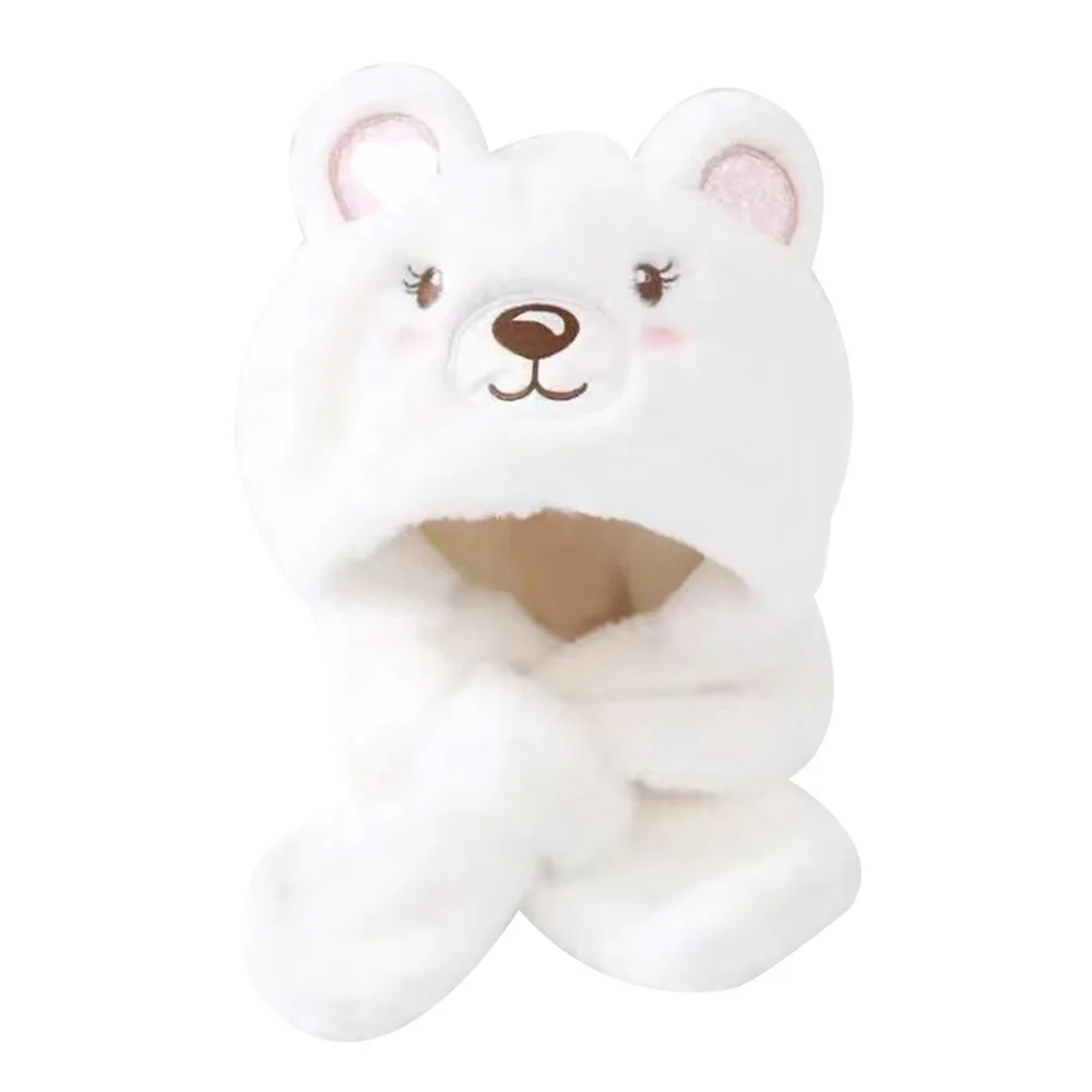

Cute Plush Baby Winter Hat Warm Thickening Kids Scarf Hat Integrated Casual Windproof Beanie Hat Scarf Children