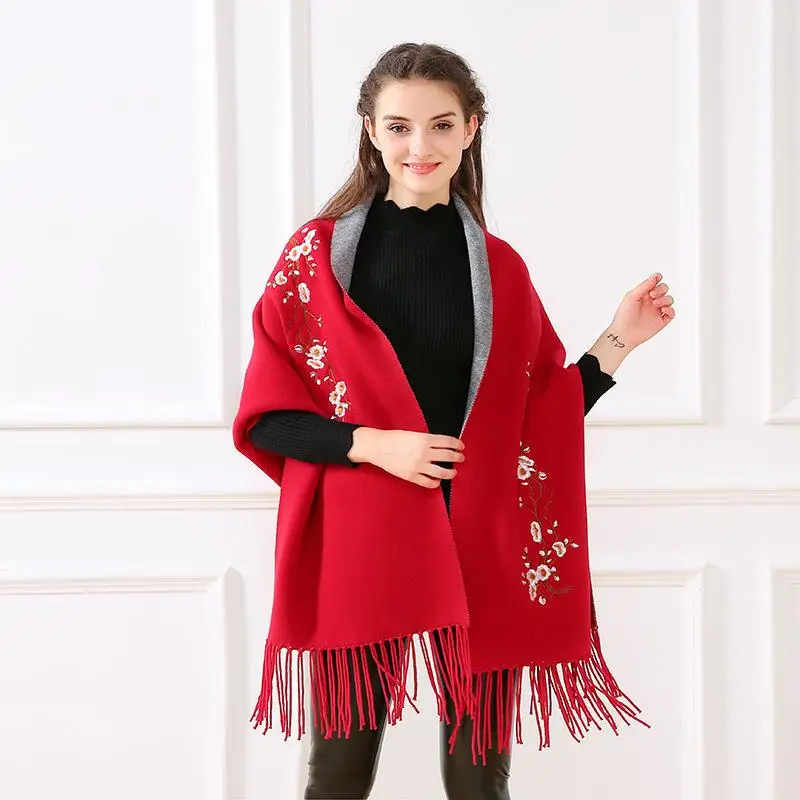 

Вязаная накидка Little Plum Blossom, зимняя теплая модная накидка без бренда, европейская ткань, другая ткань