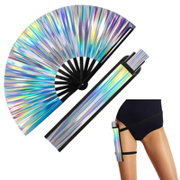 33cm Glitter Hand Fan With Cover Bag Bamboo Bone Kung Fu Fan Large Foldable Festival Party Fan Dancing Fan For Party Supplies