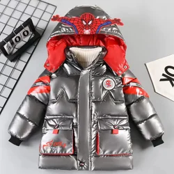 Baby-Jungen-Daunenmantel 2024, Winterkleidung für Kinder, Spiderman, verdickte, mit Baumwolle gefütterte Jacke, warmer Parka mit Kapuze, Kinderkleidung, Oberbekleidung