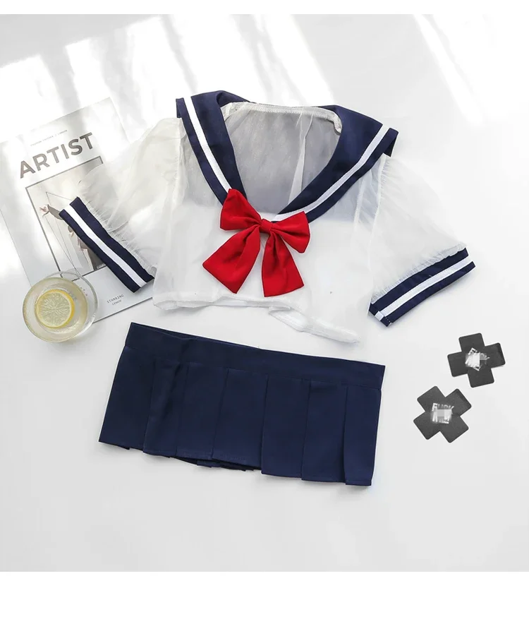 Sexy Kawaii Lingerie Set Leuke Sailor Jurk Lolita Aardbei Gedrukt Kostuum School Meisje Uniform Cosplay Japanse Lingerie