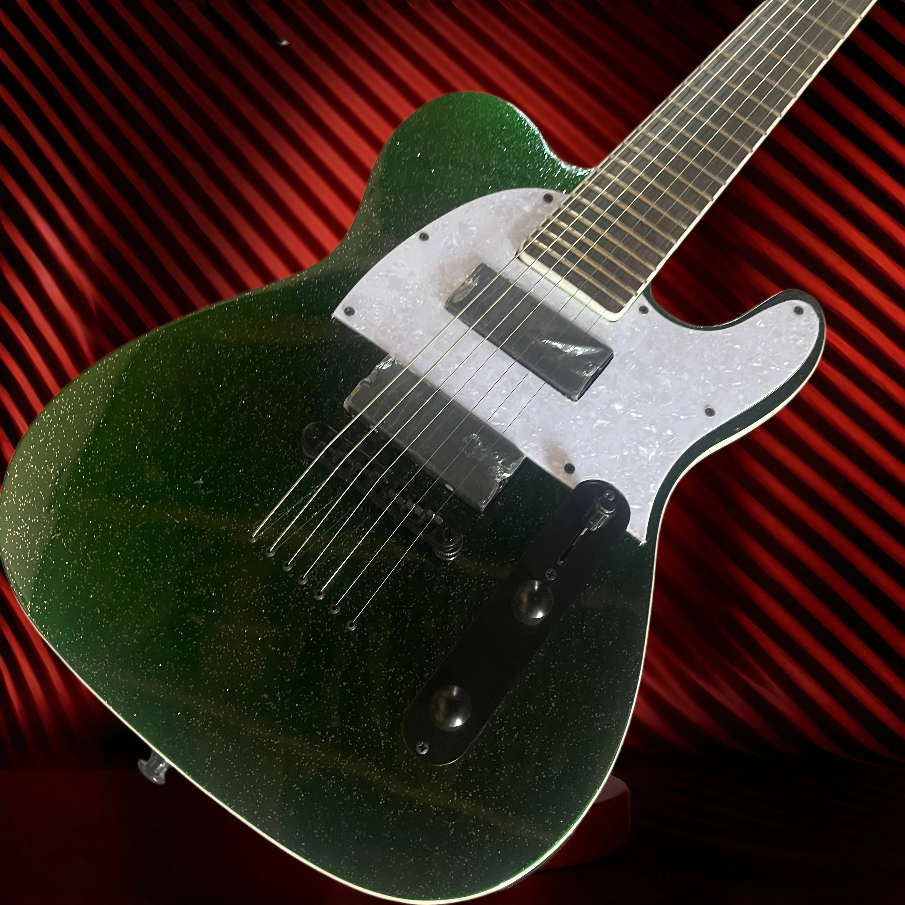 TL Dark‑Green Sparkle Electric Guitar HH Humbucker Pickups White Pearl Pickguard Punk Rock Guitar Mahogany Body Free Shipping