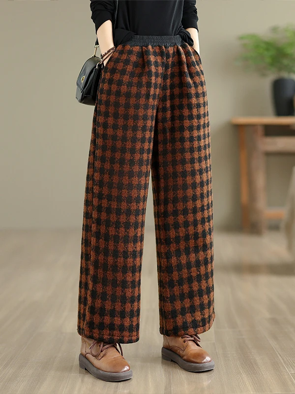 الرجعية بنطال ذو قصة أرجل واسعة الصوفية تويد الخريف الشتاء Faion عادية منقوشة Bellovi المرأة حجم كبير بنطلون في Sle #5