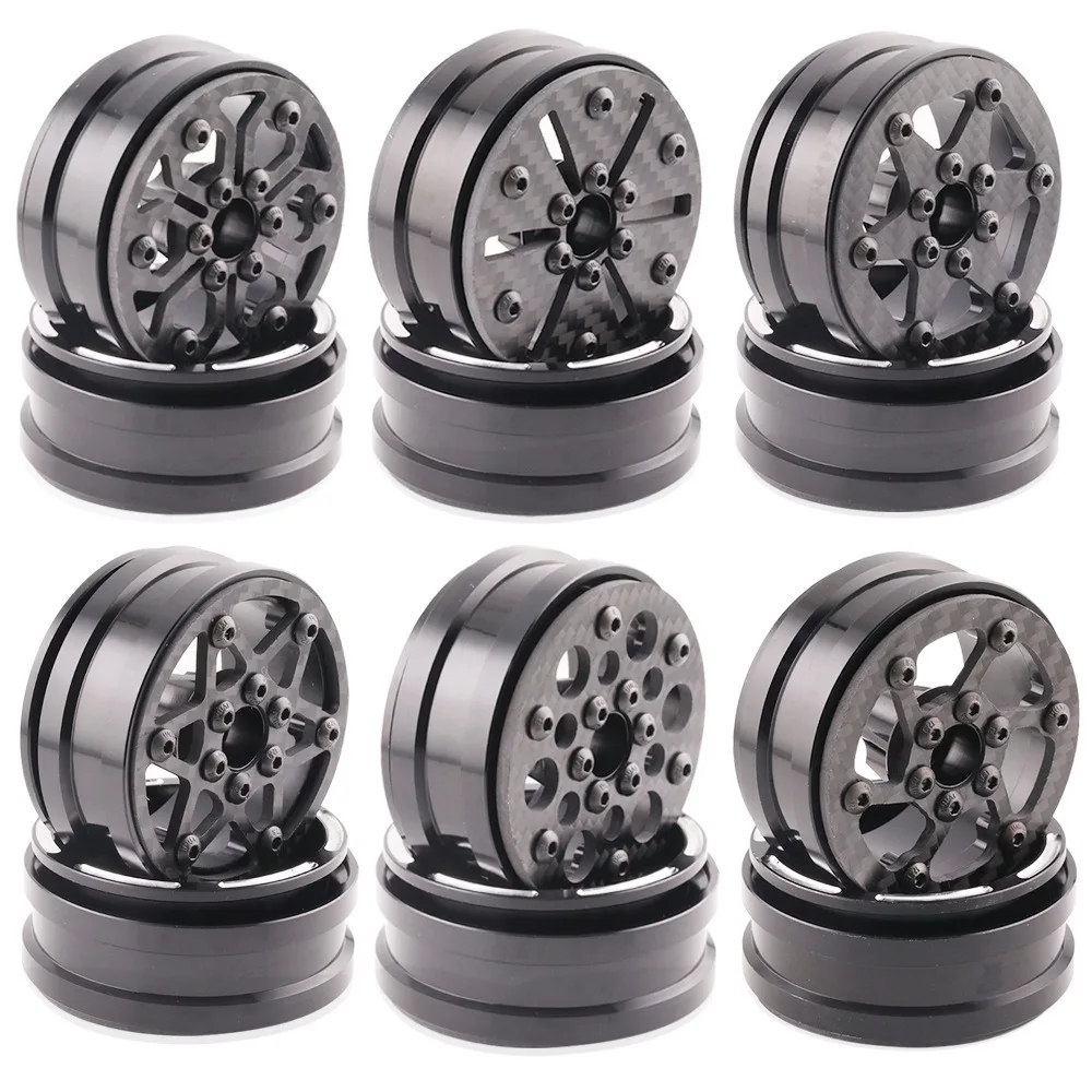 

4Pcs Carbon Fiber 1.9Inch Beadlock Wheel Rim Wheel Hub For 1/10 RC Crawler Car Axial SCX10 TRX4