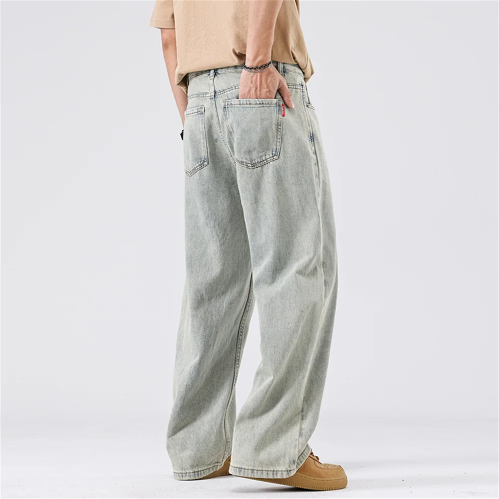 Uomo 2025 Nuovi jeans larghi di alta qualità Moda coreana Pantaloni jeans traspiranti ad asciugatura rapida Pantaloni a gamba larga retrò americani da uomo
