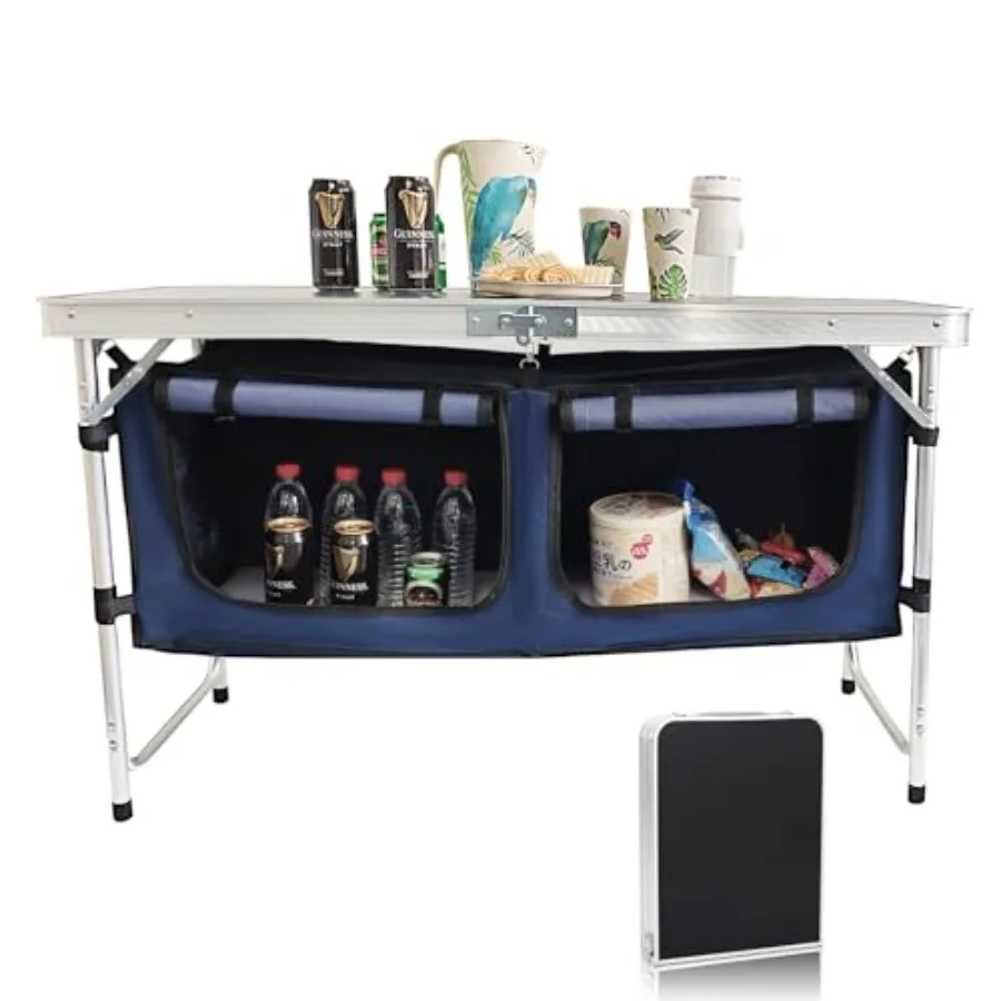 Camping Folding Aluminum Table with Adjustable Legs for Outdoor Travel Beach Backyards BBQ Party and Picnic Foldable Table