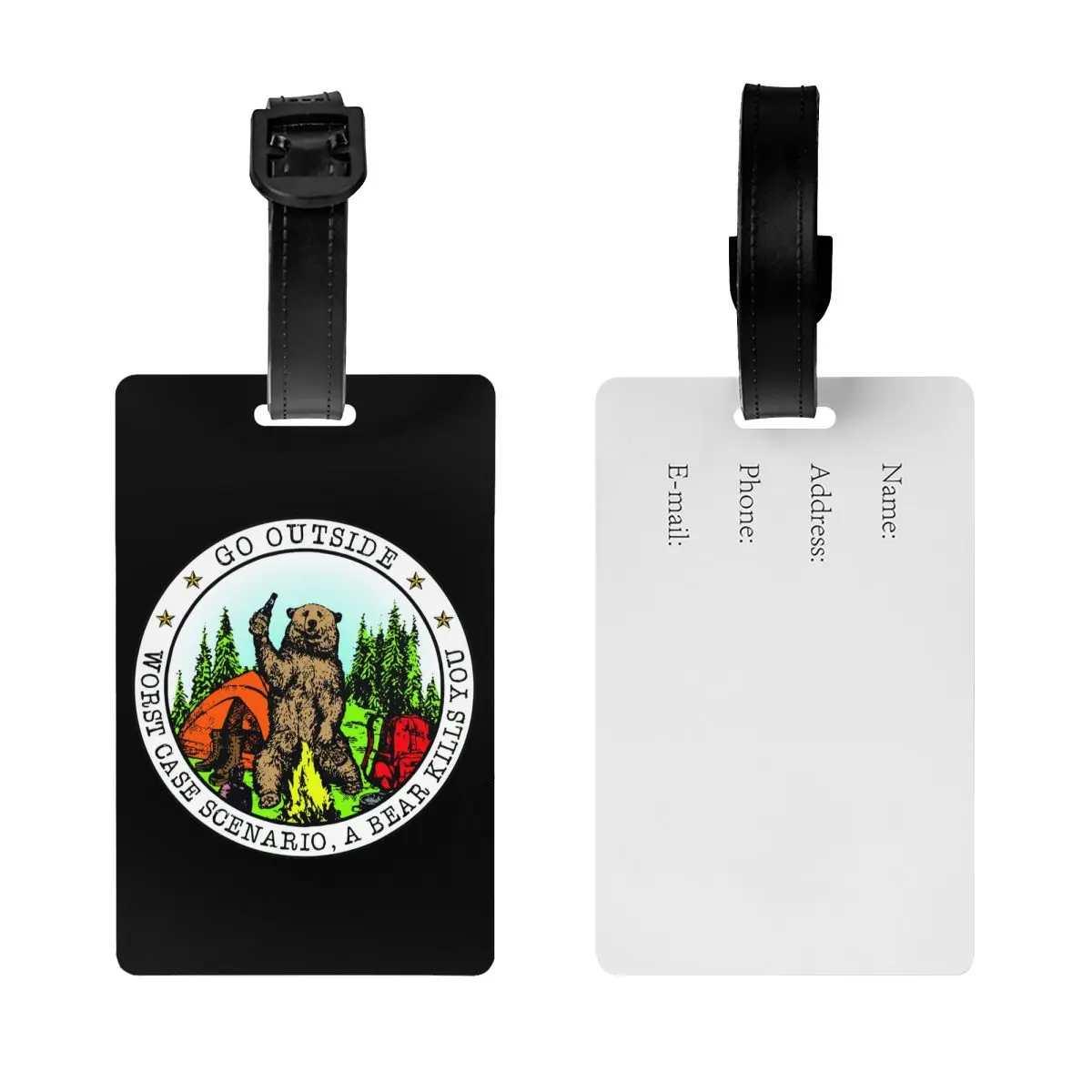 Custom Mountain Bear Camping Adventure Capmer Luggage Tags Custom Baggage Tags Privacy Cover Name ID Card