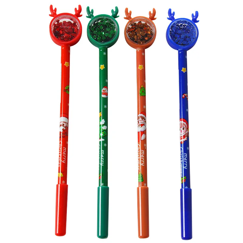 

50PCS Cute Christmas Elk Sequins Neutral Pen Student Christmas Prizes Gifts Wholesale Cartoon Stationery Signature Pen