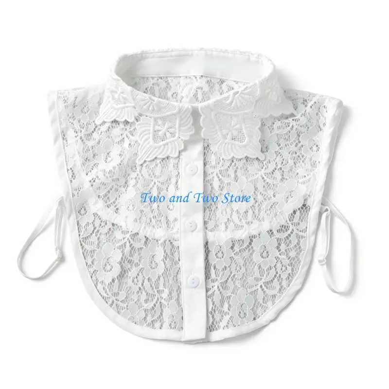 HX6F Women Detachable Collar Accessory, Lace Shirt Collar with Side Ties for Sweater and Layered Looks