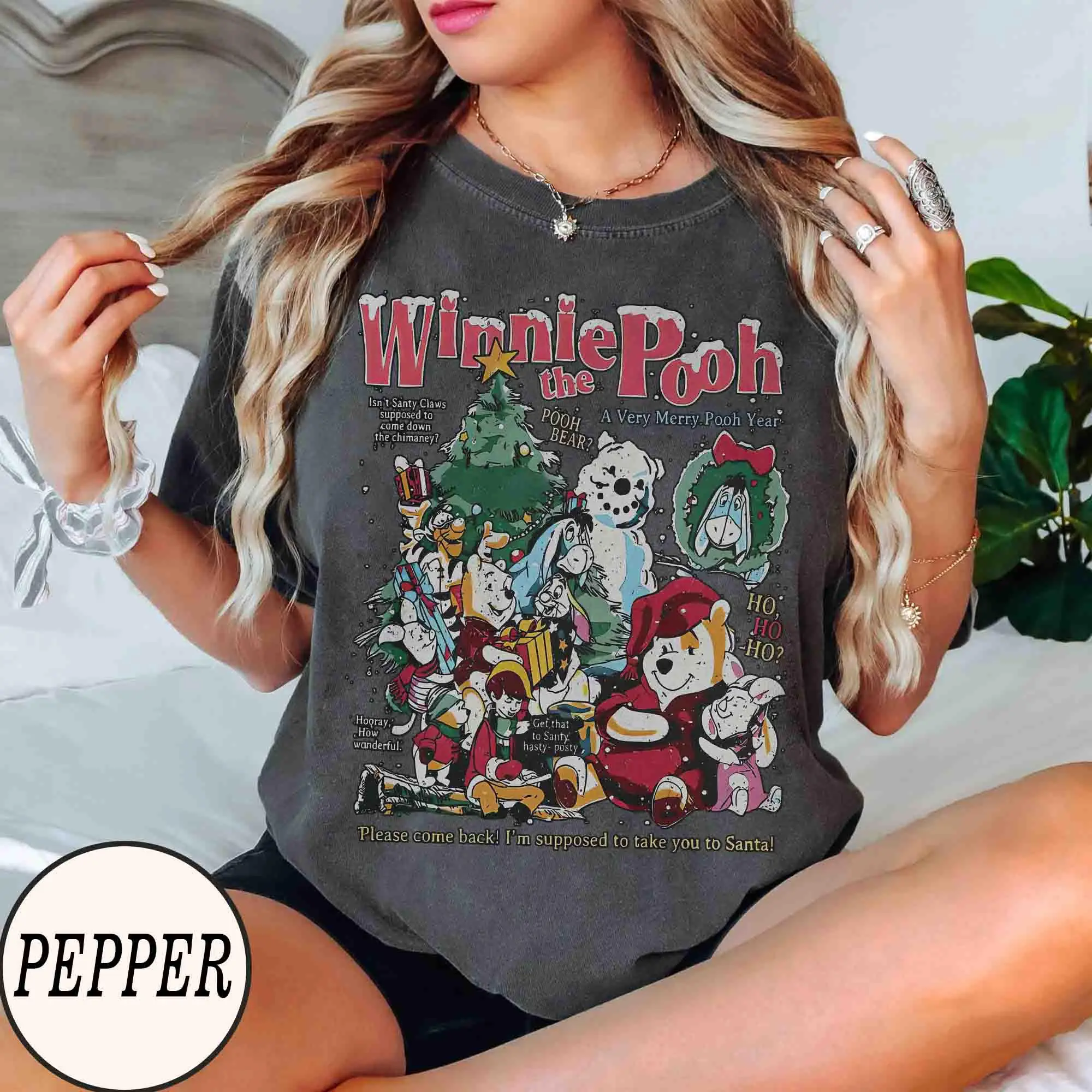 

Disney Winnie The Pooh Christmas T-Shirt Cotton Women Casual Trendy Oversized Streetwear Loose Short Sleeve Unisex Event Outfit