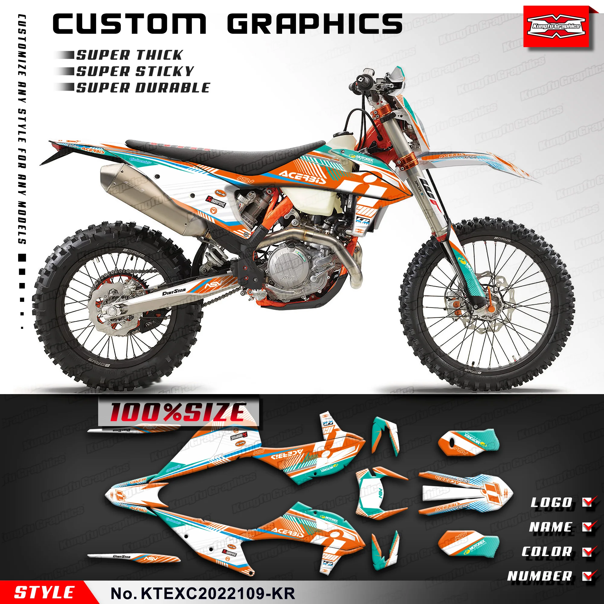 

KUNGFU GRAPHICS Racing Graphics Glossy Laminate for KTM EXC EXC-F XCW XCF-W 150 250 300 350 450 500 2020-2023, KTEXC2022109-KR